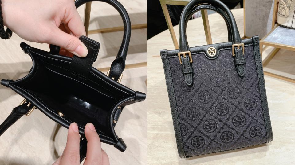 名牌包托特包推薦：TORY BURCH T MONOGRAM托特包，NT$16,900。除了橫式托特包型，像TB這款直式托特包也非常受歡迎，而且對於小隻女來說也更加友善，因為長方型的設計可以讓身型更顯修長圖片來源：編輯拍攝