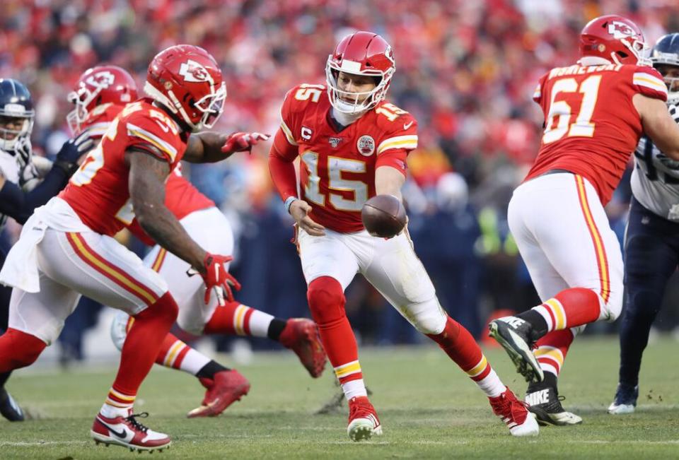 Kansas City Chiefs playing the Tennessee Titans in the AFC Championship | Jamie Squire/Getty Images