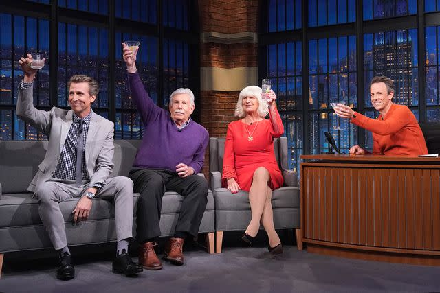 <p>Courtesy Josh & Seth Meyers</p> The Meyers family on 'Late Night With Seth Meyers' in 2021.