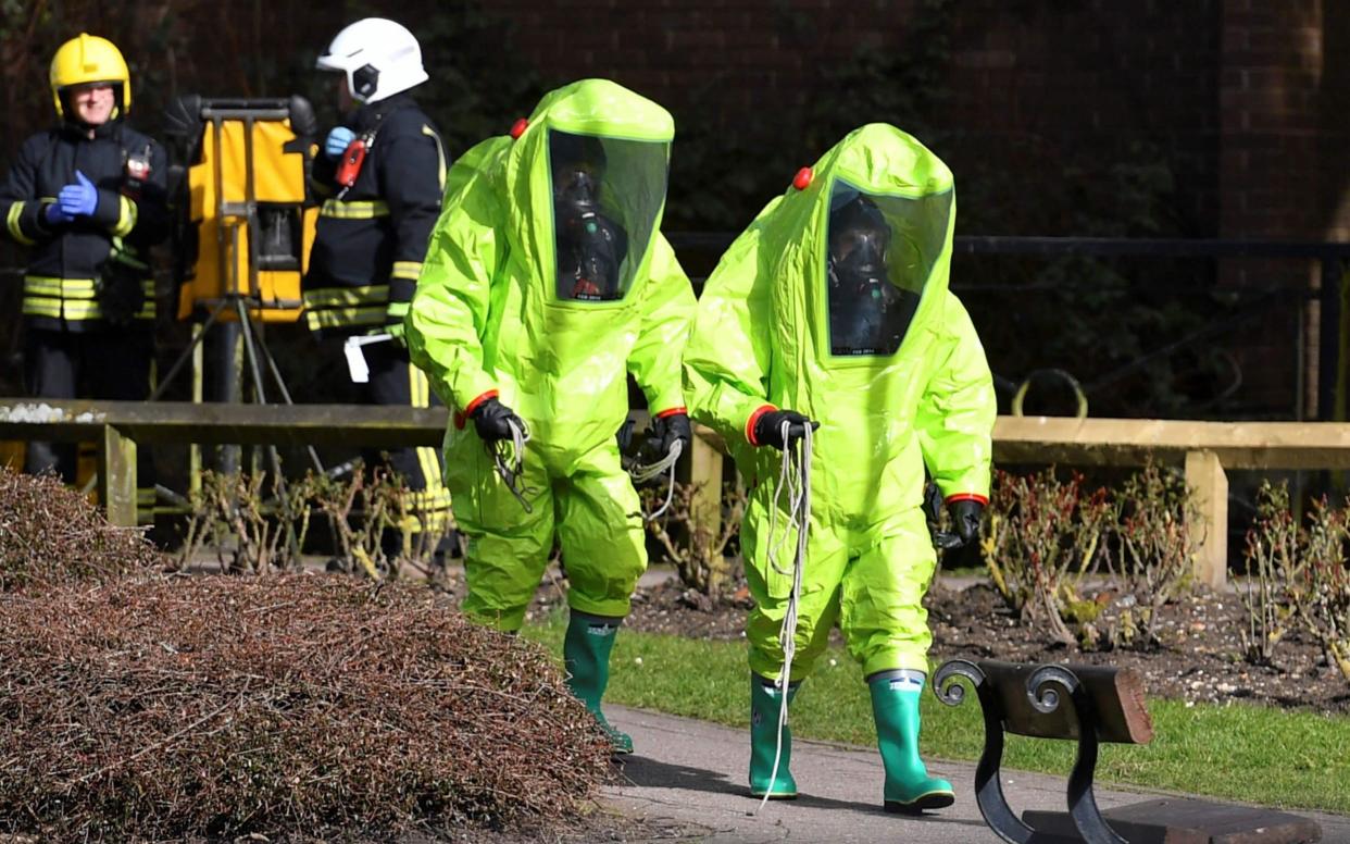 Scientists at the bench where a man and woman were found in Salisbury