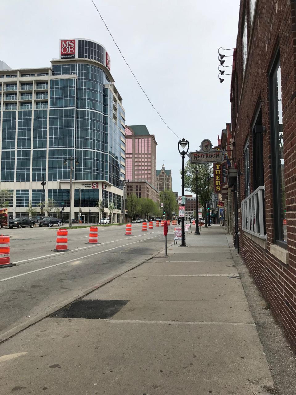Bars and restaurants along North Water Street saw few people during the Milwaukee Bucks playoff game Sunday afternoon. The street was the site of two shootings Friday night after the previous game, including one that injured 17 people.