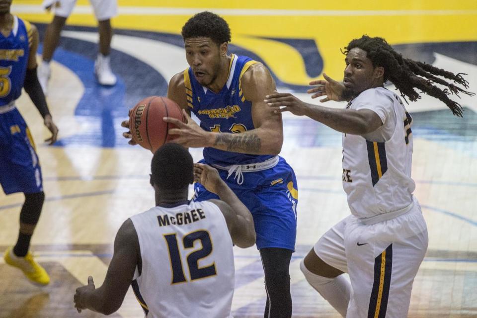 Terrell Miller’s hair is hard to miss for Murray State. (AP)