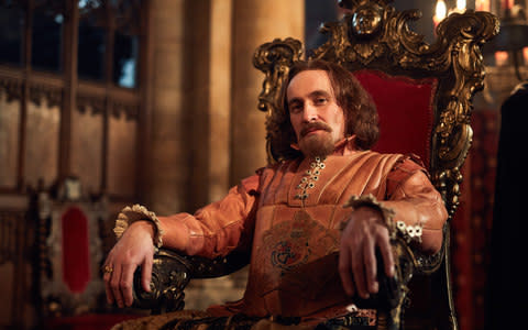 Derek Riddell portrays the target of Catesby’s plot, King James I