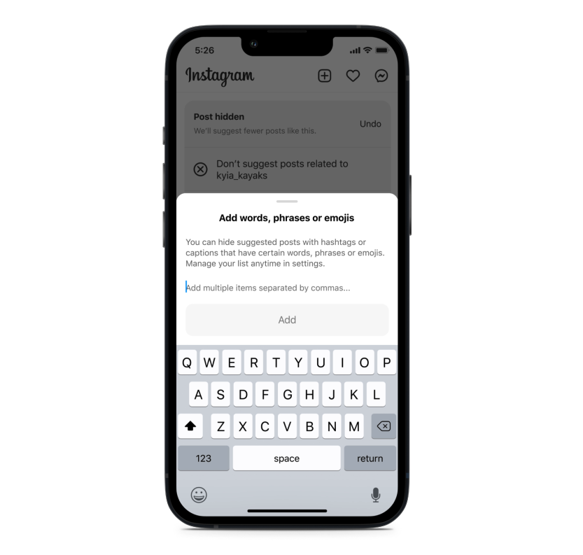 Instagram will allow users to mute specific words and emoji from suggested posts.