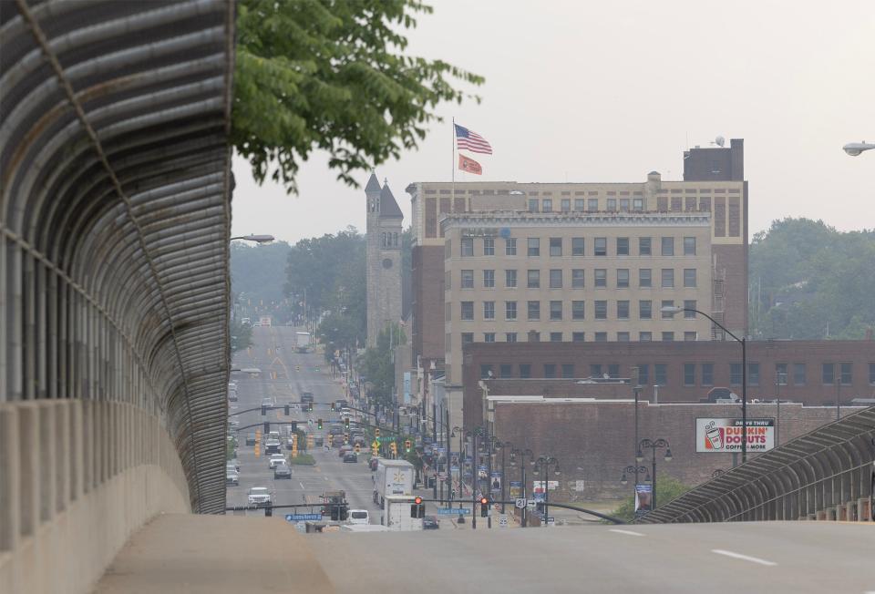 Haze from the Canadian wildfires reached downtown Massillon in June 2023.