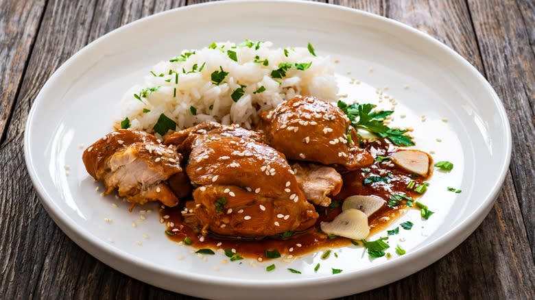 Hawaiian shoyu chicken with rice