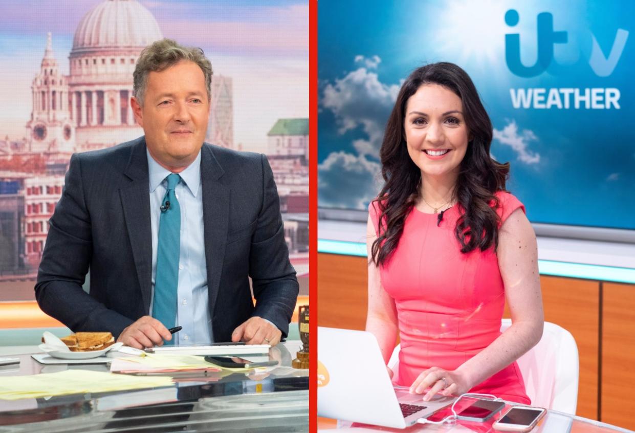 Piers Morgan commented on GMB weather presenter Laura Tobin's trousers (Credit: ITV)