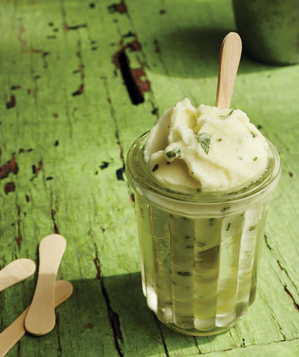 A glass of pineapple herb sorbet. (Photo: Justin Walker)