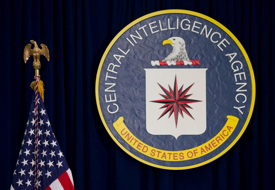 FILE - This April 13, 2016 file photo shows the seal of the Central Intelligence Agency at CIA headquarters in Langley, Va. (AP Photo/Carolyn Kaster, File)
