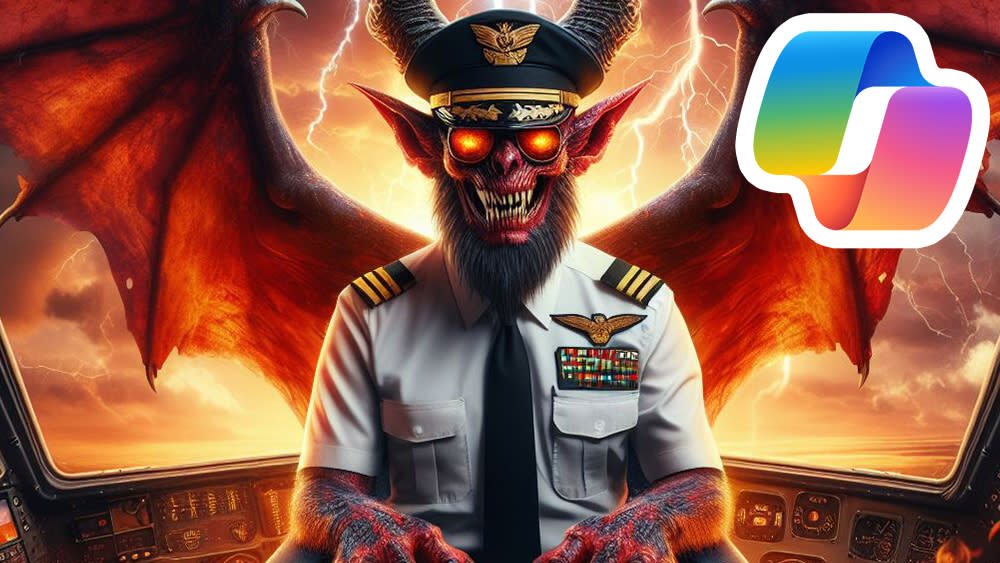  An AI-generated image of a demon copilot with the Microsoft Copilot logo in the top right corner. 