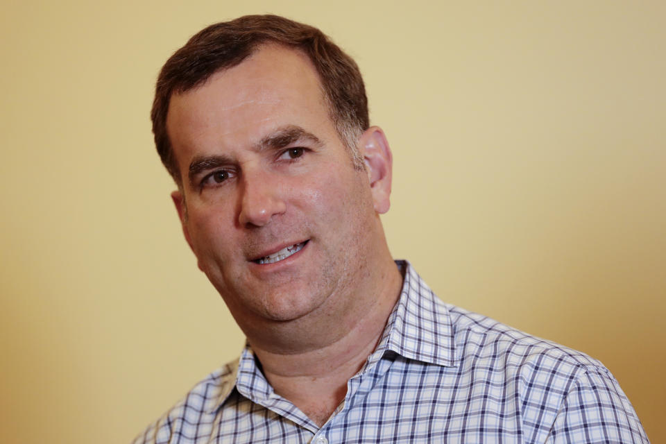 Chicago White Sox general manager Rick Hahn speaks to reporters during the Major League Baseball General Manager Meetings Wednesday, Nov. 7, 2018, in Carlsbad, Calif. (AP Photo/Gregory Bull)