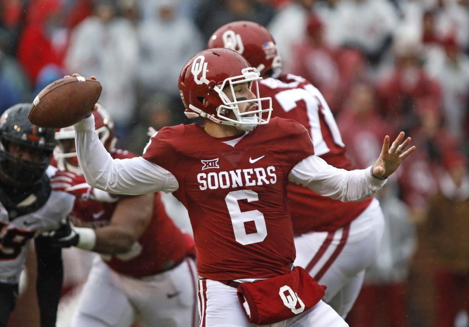 Baker Mayfield threw for 288 yards in Oklahoma's win. (Getty)