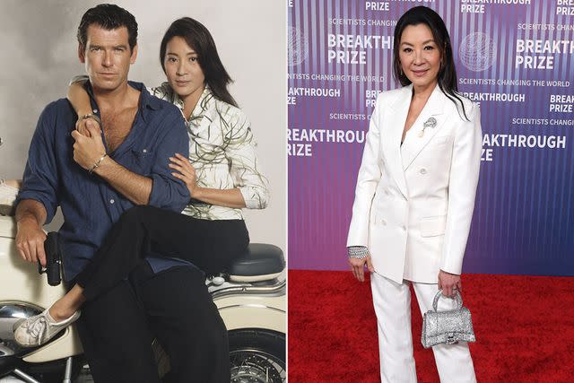 <p>getty (2)</p> Michelle Yeoh in 1997's 'Tomorrow Never Dies' and now
