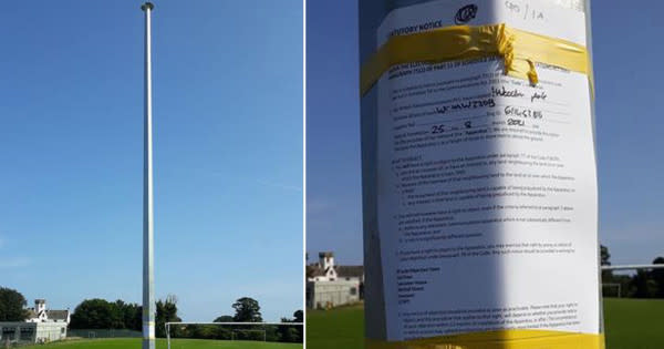 The telecoms mast appeared in the playing fields without warning (West Barns Community Council)