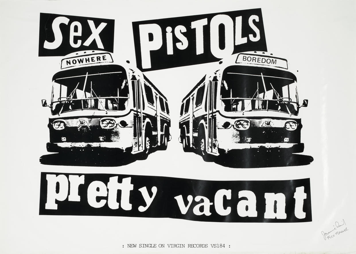 Jamie Reid’s Pretty Vacant promotional poster (Sotheby’s/PA)