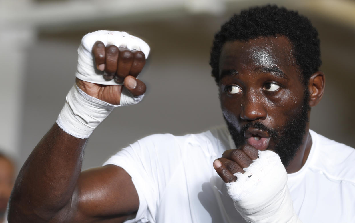 LAS VEGAS, NEVADA - JULY 19: Undefeated WBO welterweight champion Terence Crawford shadowboxes during a media workout at UFC APEX on July 19, 2023 in Las Vegas, Nevada. Crawford is scheduled to fight WBC/WBA and IBF welterweight champion Errol Spence Jr. at T-Mobile Arena on July 29, 2023, in Las Vegas. (Photo by Steve Marcus/Getty Images)