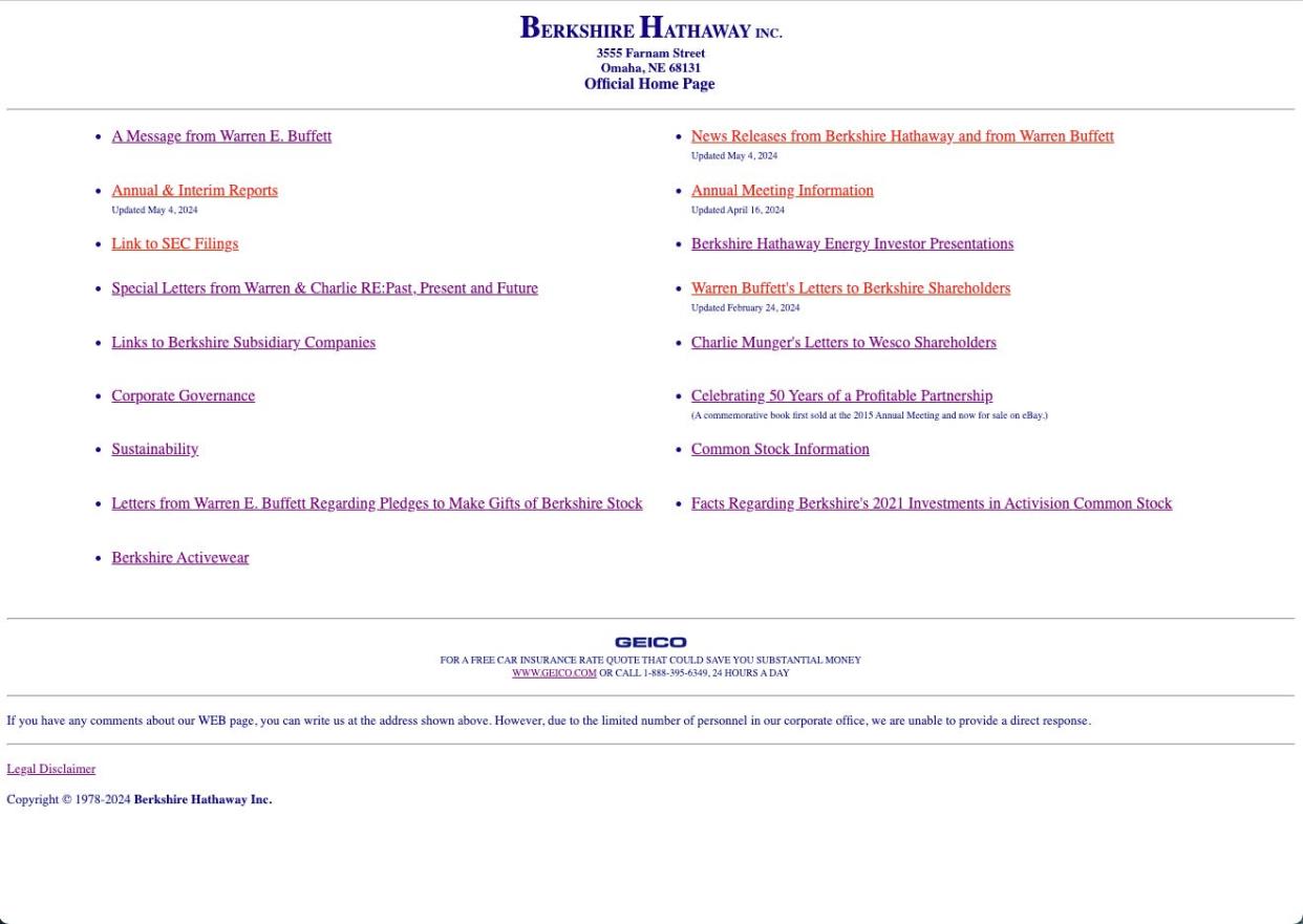 Berkshire Hathaway's homepage