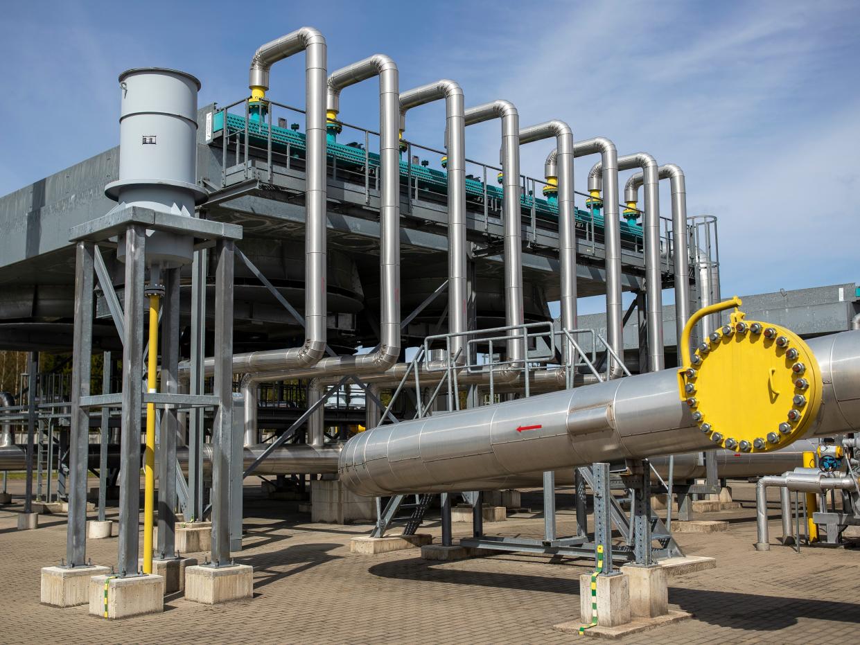 A view of hardware of the Jauniunai Gas Compressor station, near Vilnius, Lithuania, Thursday, May 5, 2022.