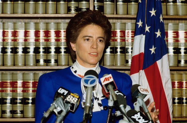 Holtzman, as Brooklyn district attorney, addresses the press after the conviction of Carmine Persico, boss of the Colombo crime family, in November 1986. (Photo: Yvonne Hemsey/Getty Images)