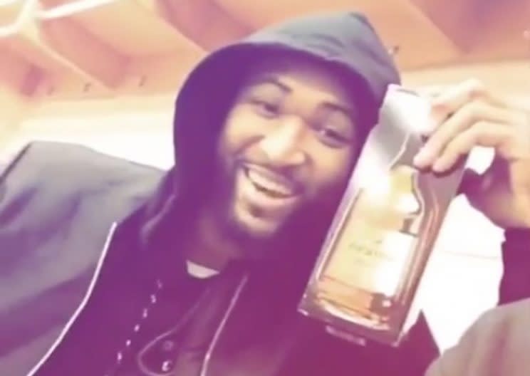 DeMarcus Cousins should star in the next Hennessy ad. (Snapchat)