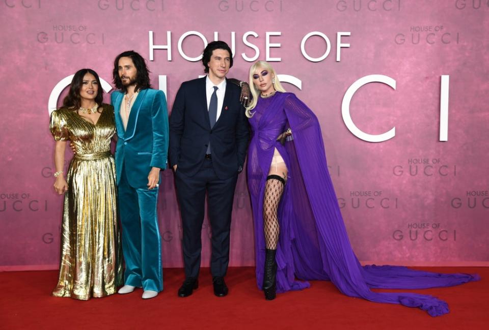 Salma Hayek, Jared Leto, Adam Driver and Lady Gaga at last night’s premiere (Gareth Cattermole/Getty Images for Metro-Goldwyn-Mayer Studios and Universal Pictures)
