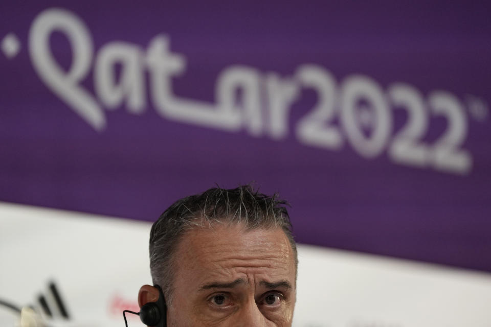 South Korea's head coach Paulo Bento listens to reporter's question during a press conference at the Qatar National Convention Center on the eve of the group H World Cup soccer match between South Korea and Portugal in Doha, Qatar, Thursday, Dec. 1, 2022. (AP Photo/Lee Jin-man)