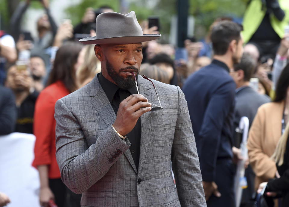 Jamie Foxx attends the premiere for "Just Mercy" on day two of the Toronto International Film Festival at the Roy Thomson Hall on Friday, Sept. 6, 2019, in Toronto. (Photo by Chris Pizzello/Invision/AP)