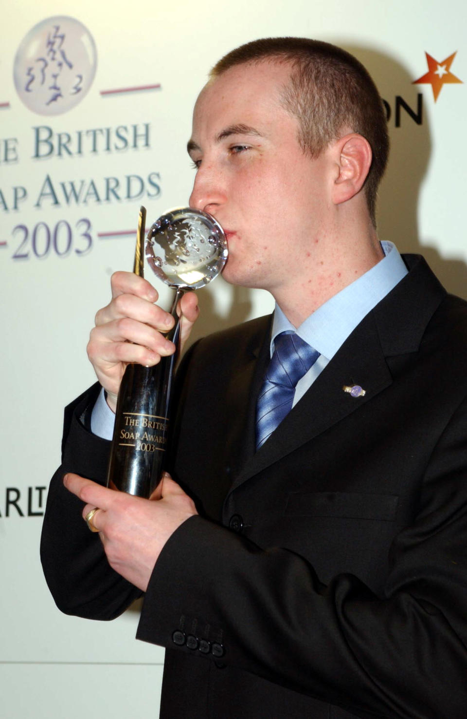 Coronation Street actor Andrew Whyment with his Best Comedy Performance Award during the British Soap Awards 2003 at BBC Television Centre in west London.  