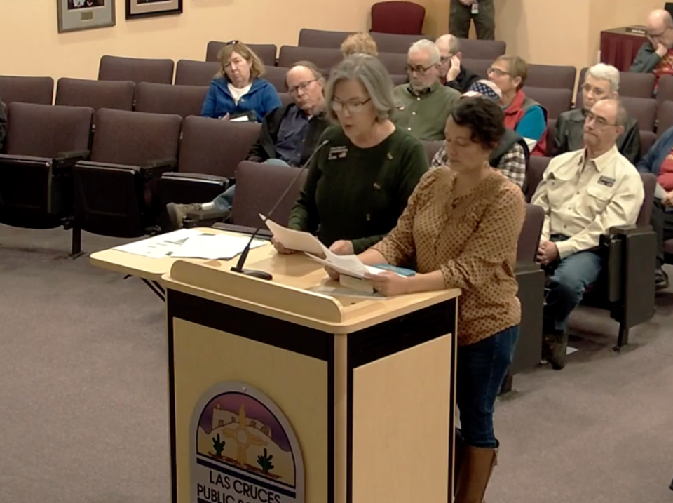 Sarah Smith, parent who filed the Jack of Hearts and Other Parts complaint, speaks to the Las Cruces school board during an appeal hearing on Dec.8. 2023.