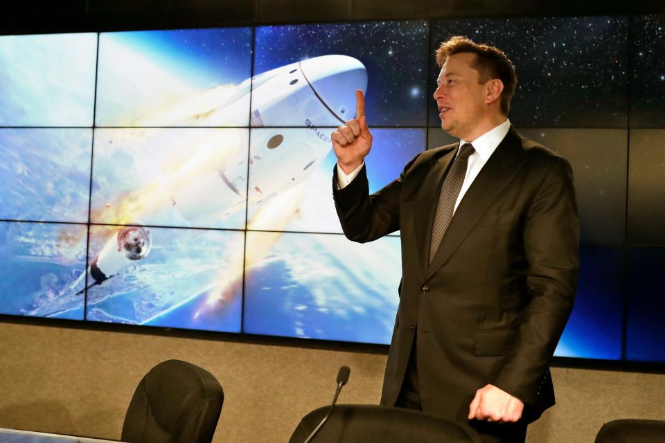 Elon Musk during a SpaceX news conference