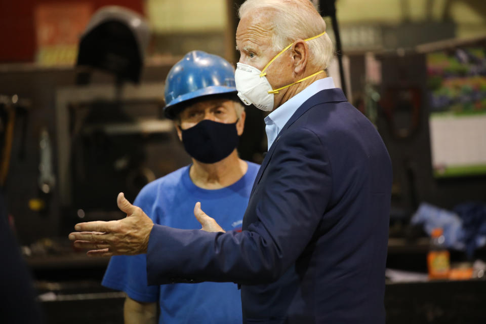 Joe Biden tours McGregor Industries on July 09, 2020 in Dunmore, Pennsylvania. (Spencer Platt/Getty Images)