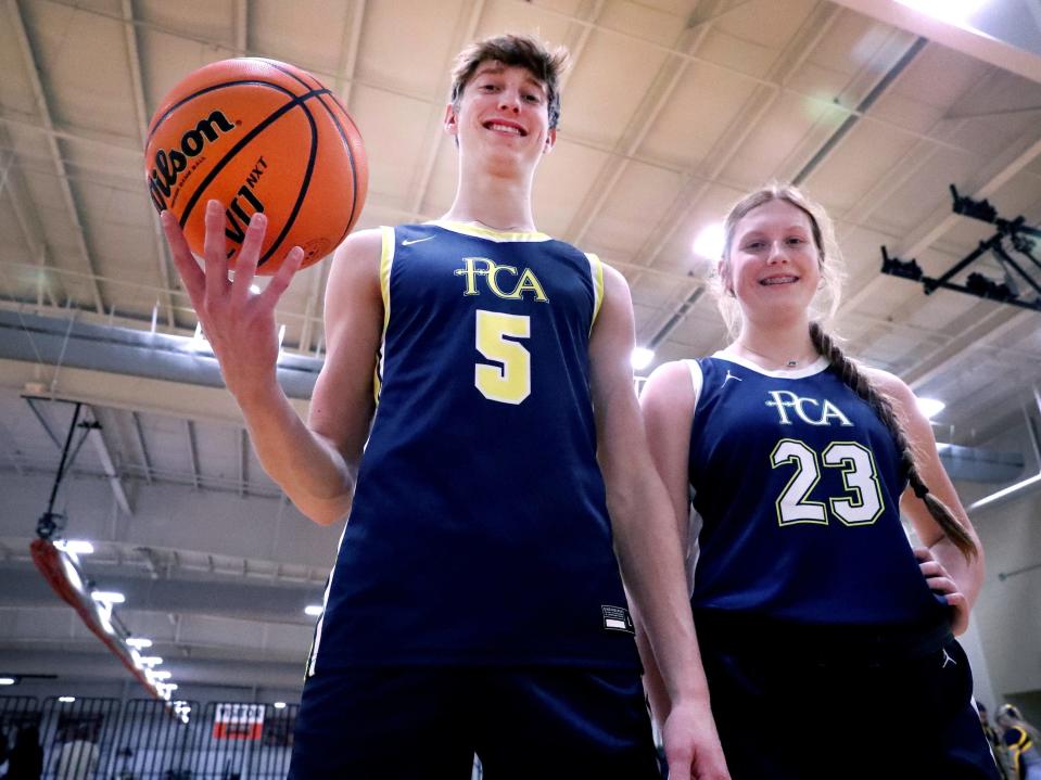 Senior Judson Bjornstad (left) and his sister, Kayte Madison (right) have been huge additions to the Providence Christian Academy basketball teams since transferring from Franklin Road Christian Academy.