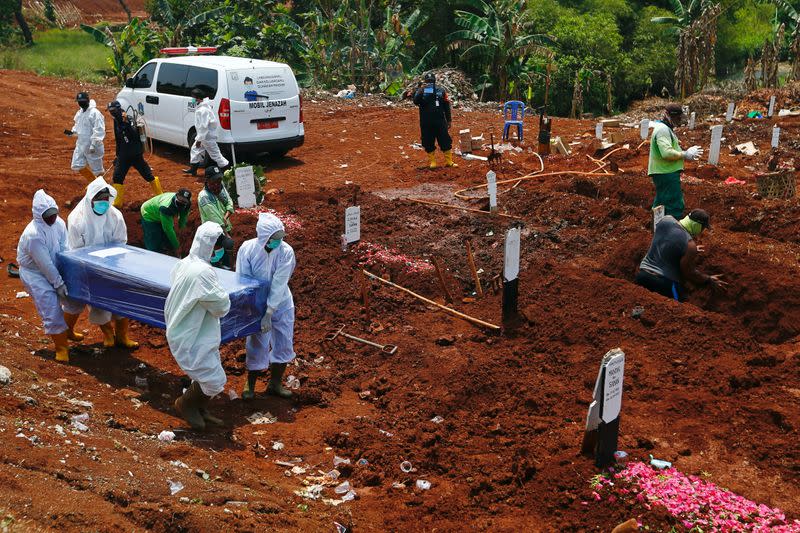 Cemetery in Indonesia's capital running out of space as coronavirus cases surge