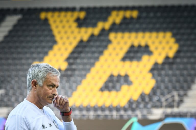 Jose Mourinho oversees Manchester United's training session at the Stade de Suisse on Tuesday
