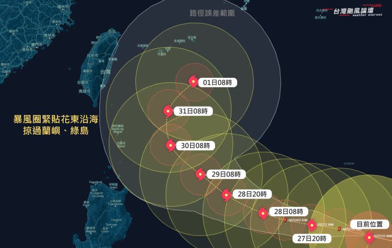 ▲強颱瑪娃在石垣島以南直接北轉機率非常高。（圖／翻攝自《台灣颱風論壇｜天氣特急》粉專）