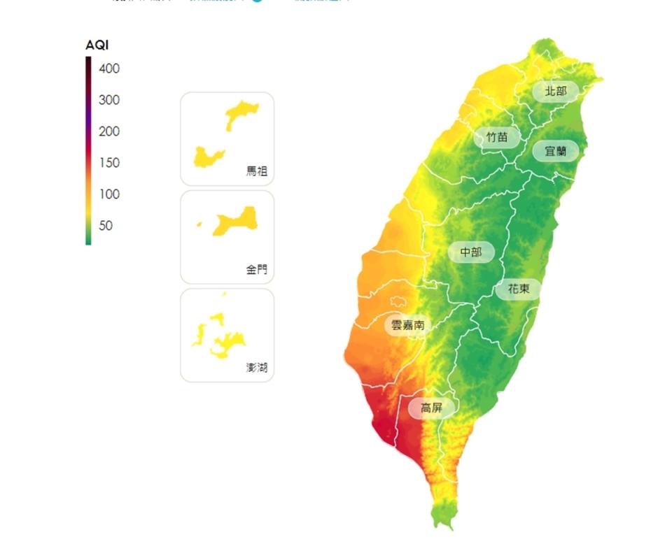 南部空品不良 高屏有紅色警示。（環保署提供）
