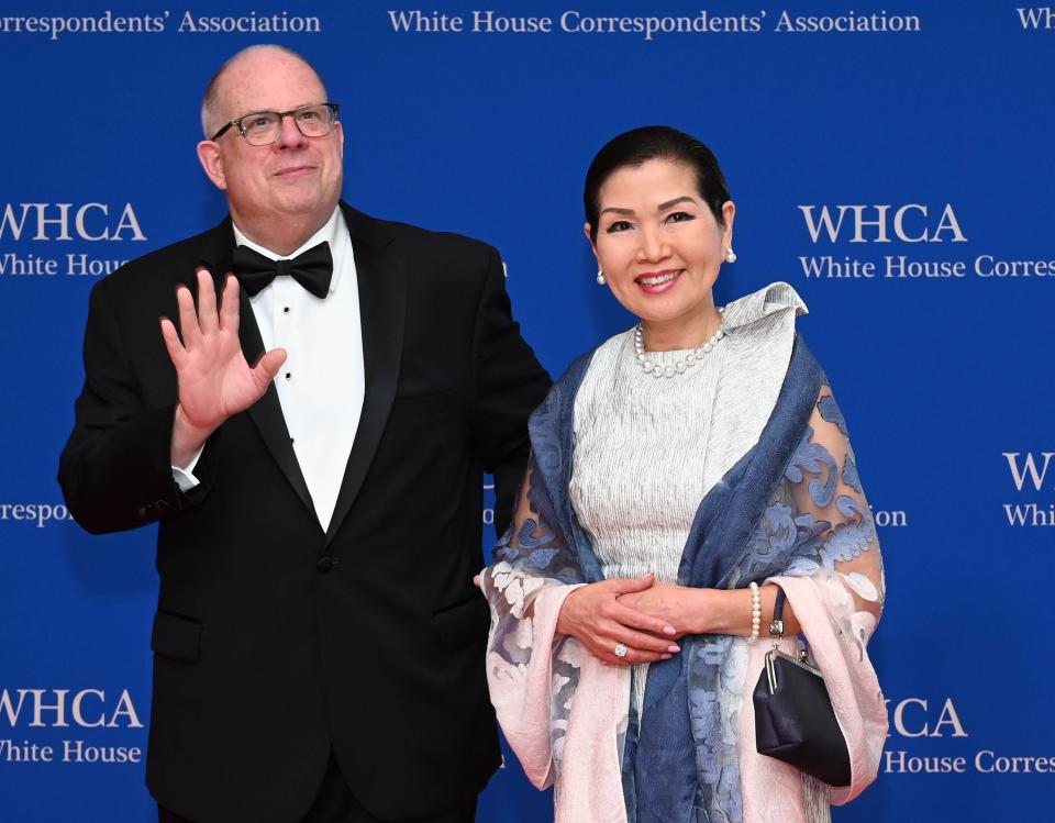 Maryland Gov. Larry Hogan and his wife, Yumi Hogan. (Photo: ANDREW CABALLERO-REYNOLDS via Getty Images)