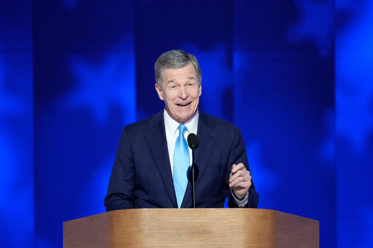 North Carolina Gov. Roy Cooper speaks during the final day of the Democratic National Convention at the United Center.