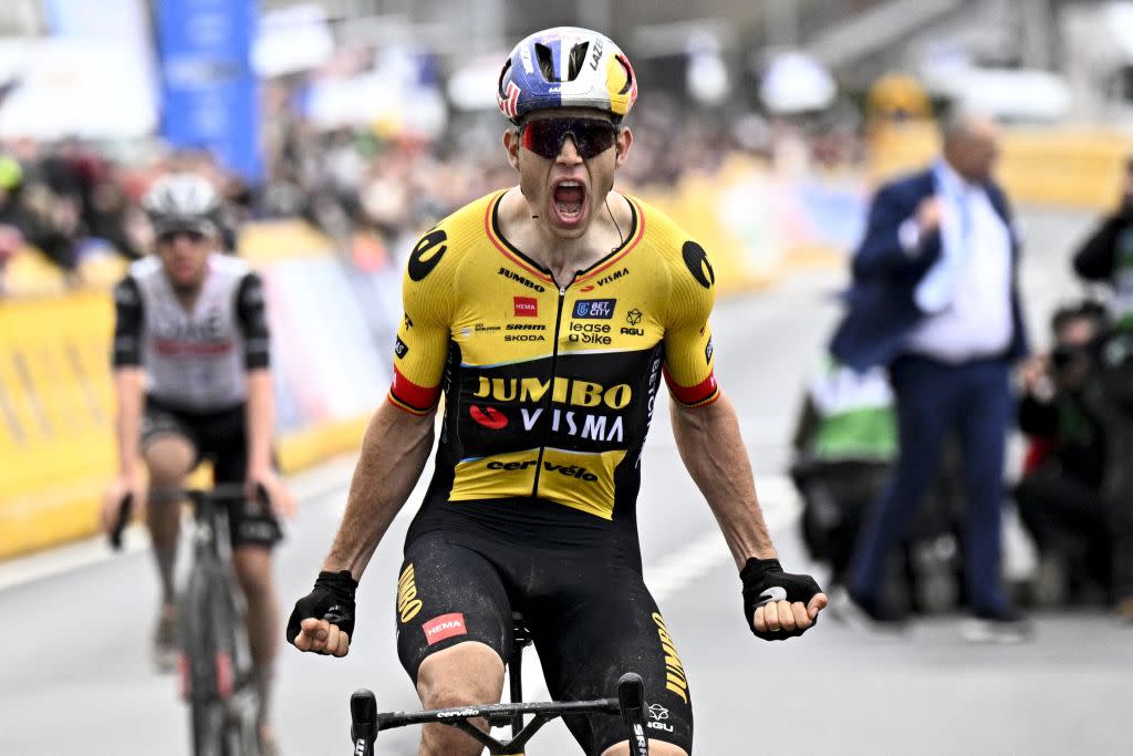  Wout van Aert lets out his frustration after winning the E3 Saxo Classic 