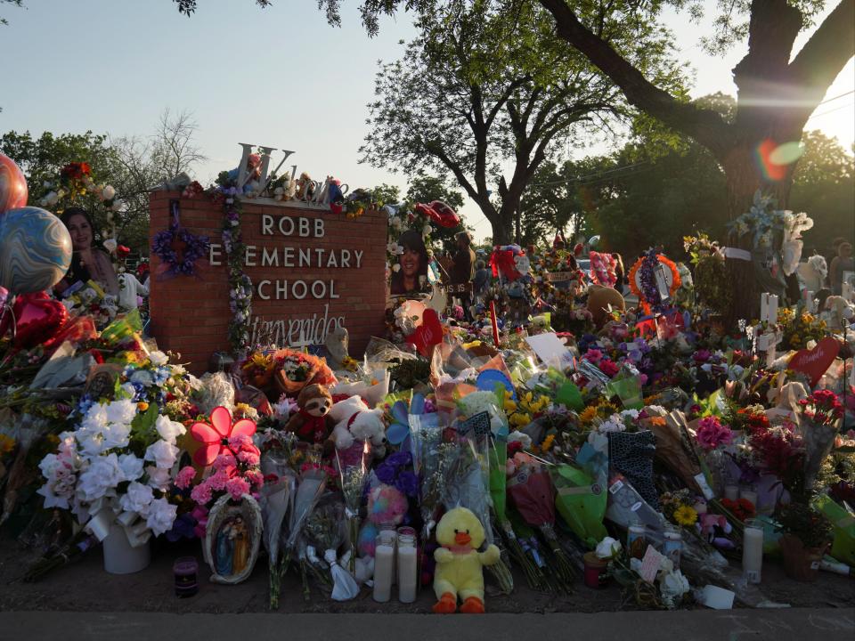 A memorial to the 19 child and two adult victims of the Uvalde shooting (REUTERS)