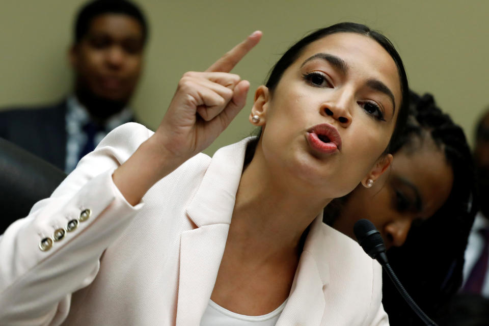 Rep. Alexandria Ocasio-Cortez (D-NY) speaks during House Oversight and Reform Committee hearing on contempt votes on whether to find Attorney General William Barr and Commerce Secretary Wilbur Ross in contempt of Congress for withholding Census documents on Capitol Hill in Washington, U.S., June 12, 2019. REUTERS/Yuri Gripas