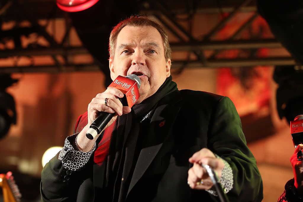 Meat Loaf speaks to the crowd at the launch for Jim Steinman's 'Bat Out of Hell The Musical' at the London Coliseum on St Martin's Lane on November 3, 2016 in London, England.