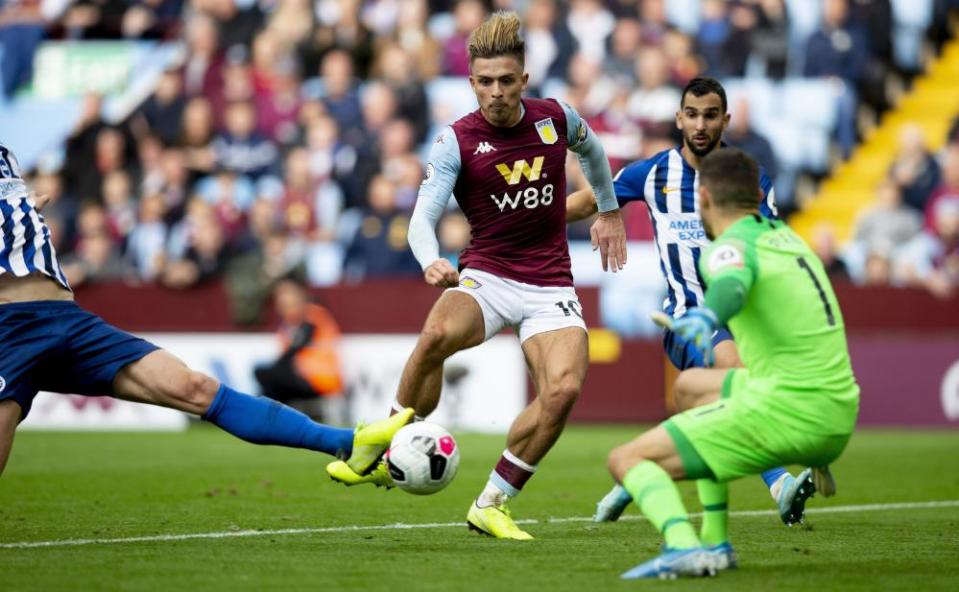 Jack Grealish scores for Aston Villa against Brighton in October.