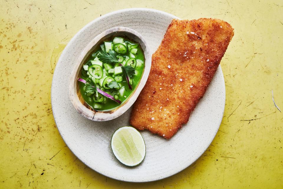 Fish Milanese with Cucumber Ceviche