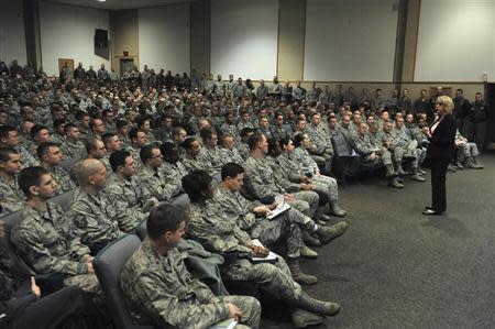 Secretary of the Air Force Deborah Lee James talks to members of the 341st Missile Wing during a visit to Malmstrom Air Force Base in Montana January 22, 2014. REUTERS/John Turner/U.S. Air Force