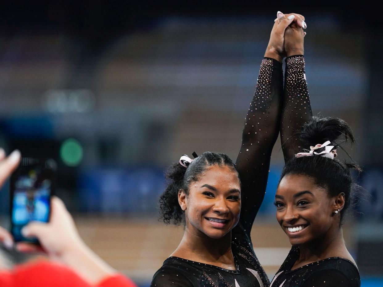 Jordan Chiles (left) and Simone Biles.