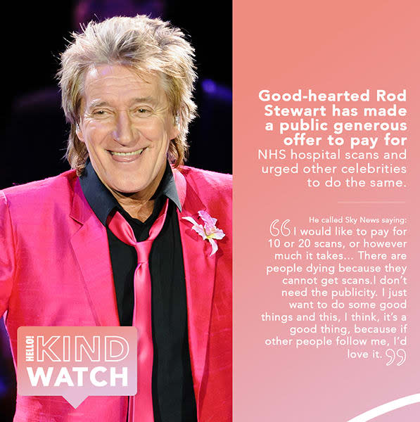 Rod Stewart stands out in bright pink suit