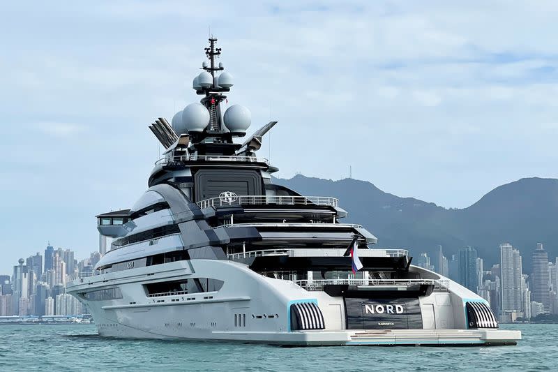 The 465-foot superyacht "Nord", reportedly owned by sanctioned Russian oligarch Alexei Mordashov is seen, in Hong Kong