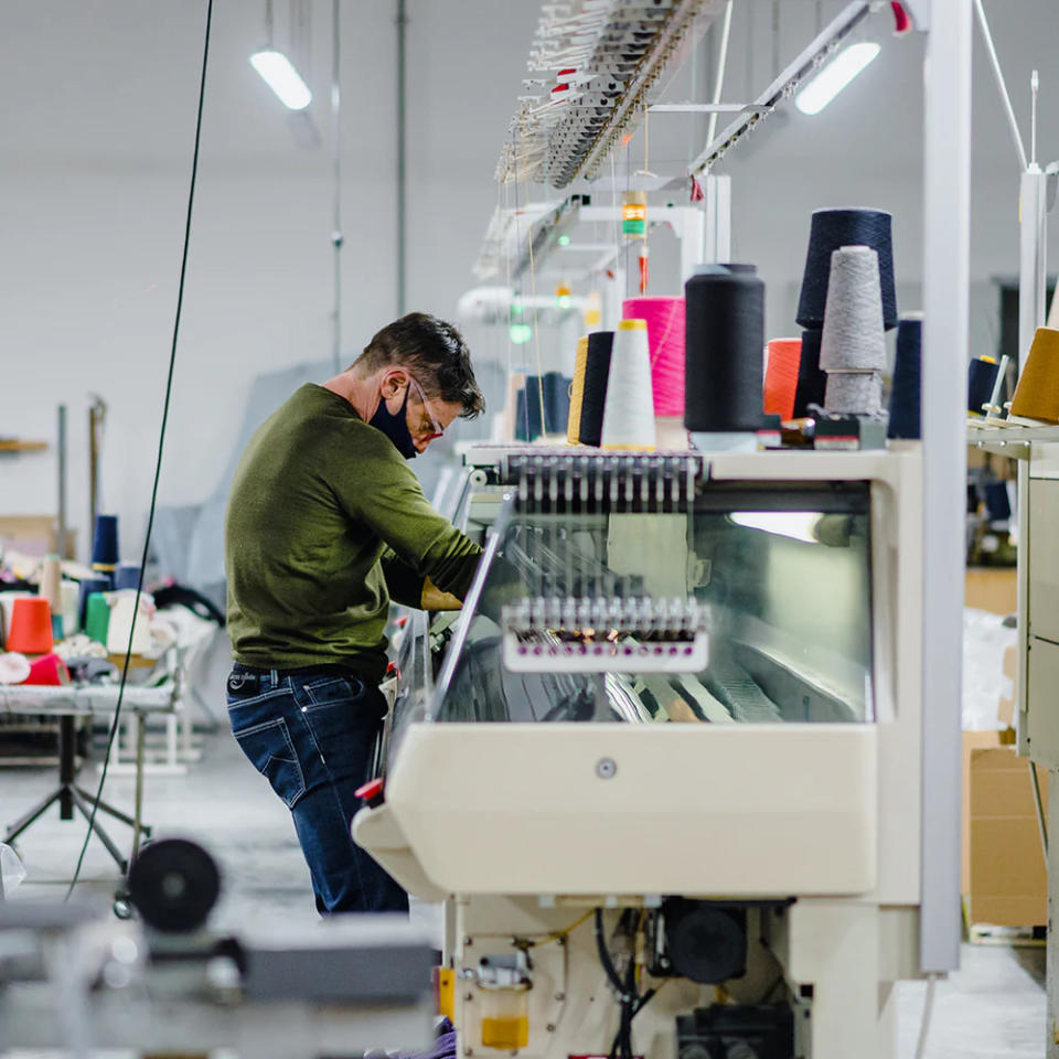 Linnea Lund's knitter, Marco, hard at work in his family's factory.