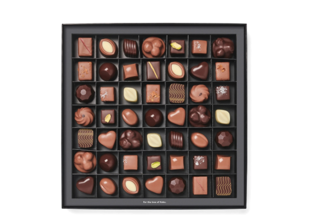 Choc sets don’t get much more deluxe than this amazing forty-nine piece selection of Koko Black's most loved pralines. Photo: Koko Black